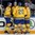 PRAGUE, CZECH REPUBLIC - MAY 3: Sweden's Elias Lindholm #28 celebrates with John Klingberg #3, Jacob Josefson #16 and Joel Lundqvist #20 after scoring after second period goal against Austria during preliminary round action at the 2015 IIHF Ice Hockey World Championship. (Photo by Andre Ringuette/HHOF-IIHF Images)

